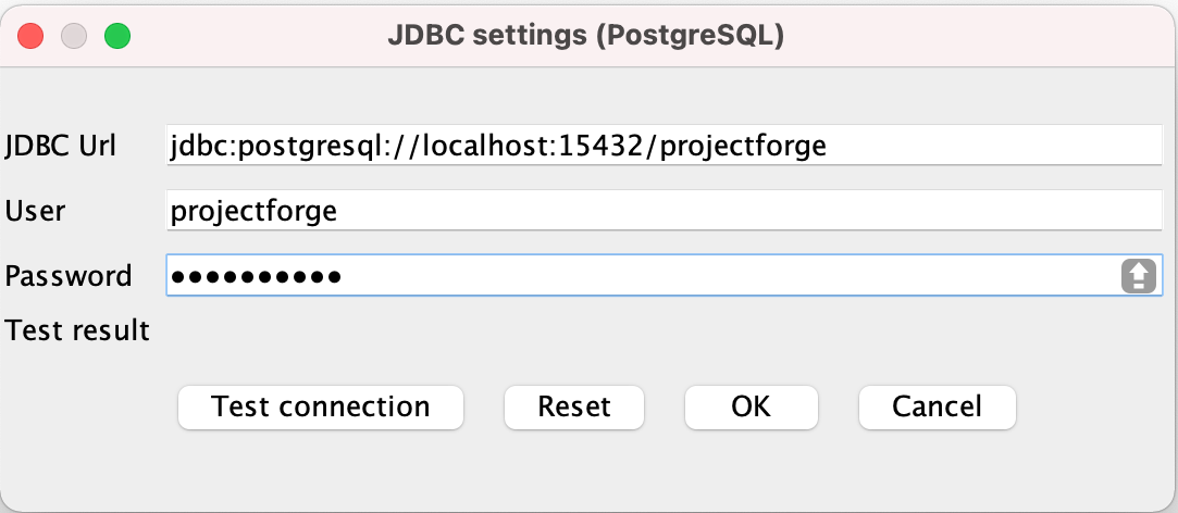 Setup wizard - data base settings